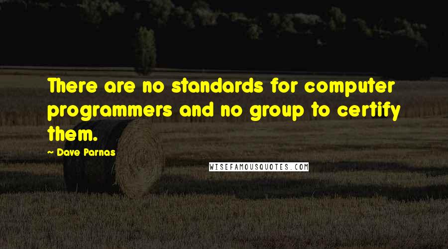 Dave Parnas Quotes: There are no standards for computer programmers and no group to certify them.