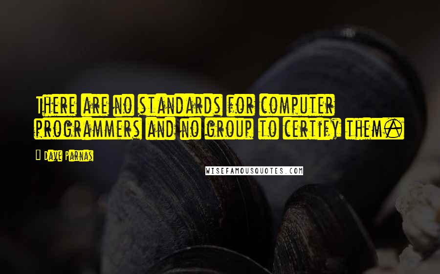 Dave Parnas Quotes: There are no standards for computer programmers and no group to certify them.