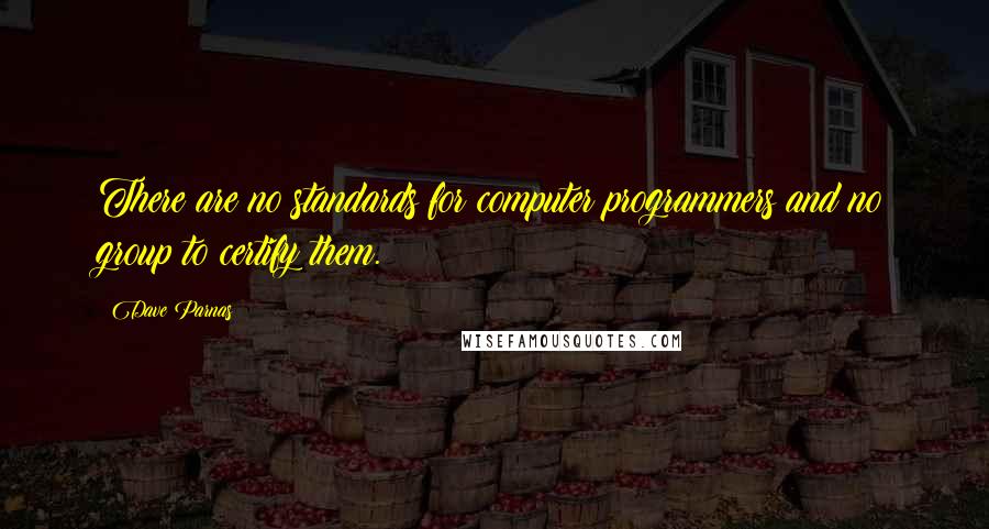 Dave Parnas Quotes: There are no standards for computer programmers and no group to certify them.