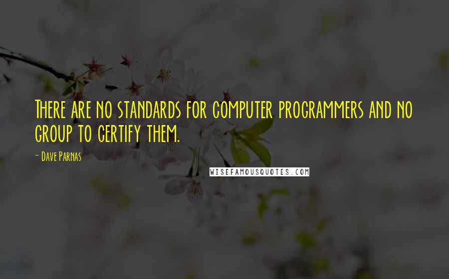 Dave Parnas Quotes: There are no standards for computer programmers and no group to certify them.