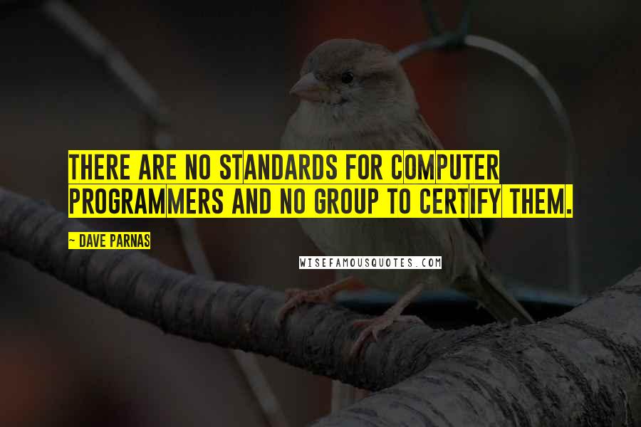 Dave Parnas Quotes: There are no standards for computer programmers and no group to certify them.