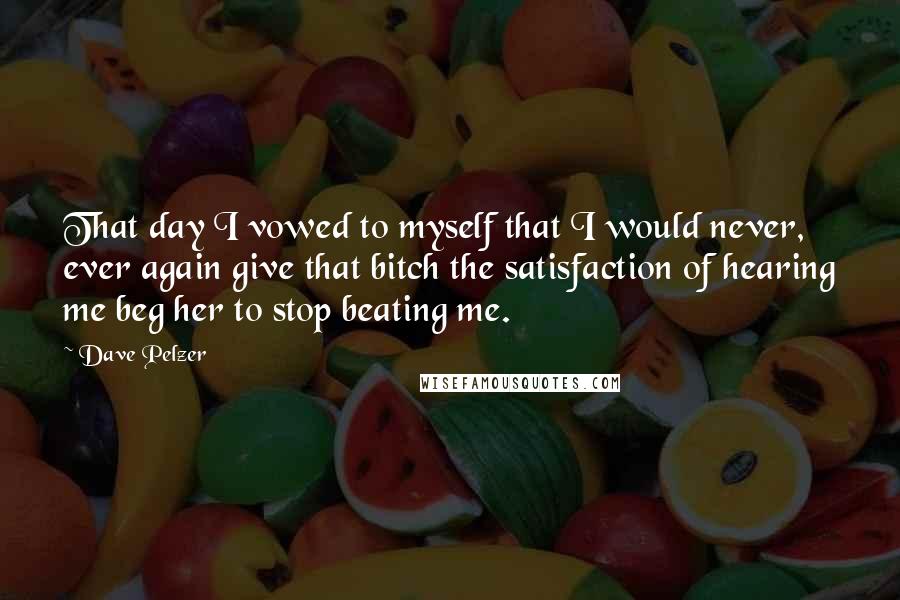 Dave Pelzer Quotes: That day I vowed to myself that I would never, ever again give that bitch the satisfaction of hearing me beg her to stop beating me.