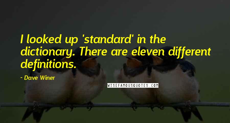 Dave Winer Quotes: I looked up 'standard' in the dictionary. There are eleven different definitions.