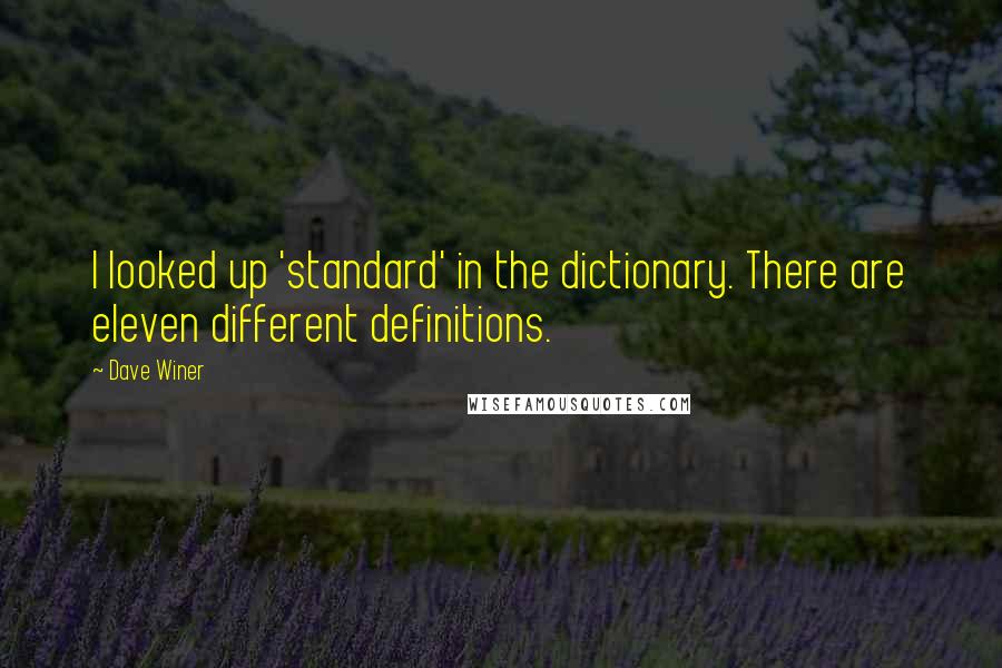 Dave Winer Quotes: I looked up 'standard' in the dictionary. There are eleven different definitions.