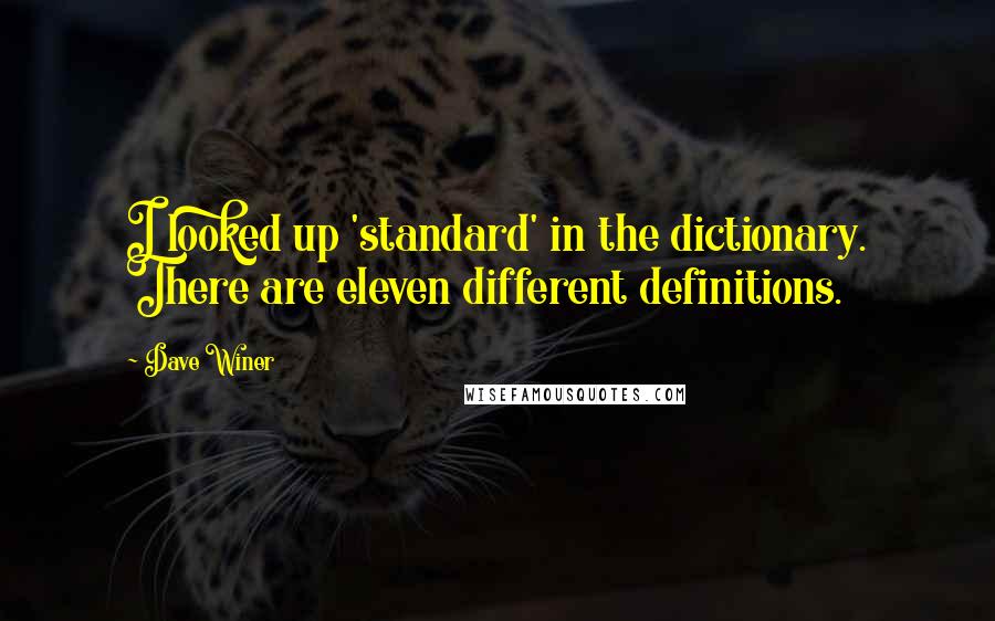 Dave Winer Quotes: I looked up 'standard' in the dictionary. There are eleven different definitions.