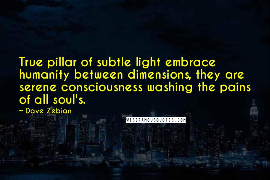Dave Zebian Quotes: True pillar of subtle light embrace humanity between dimensions, they are serene consciousness washing the pains of all soul's.