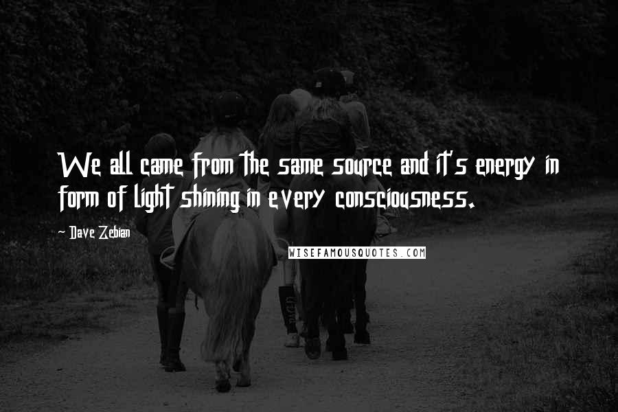 Dave Zebian Quotes: We all came from the same source and it's energy in form of light shining in every consciousness.