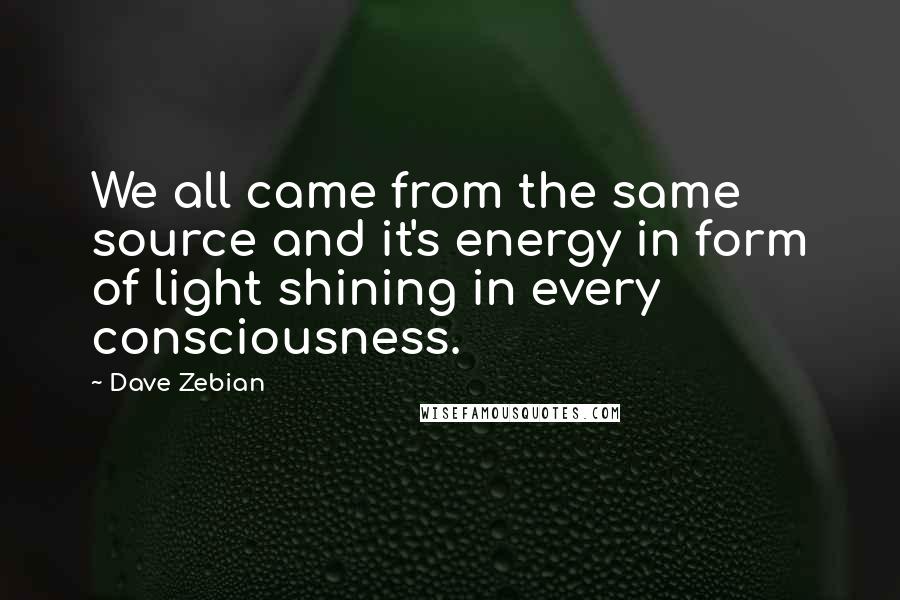 Dave Zebian Quotes: We all came from the same source and it's energy in form of light shining in every consciousness.
