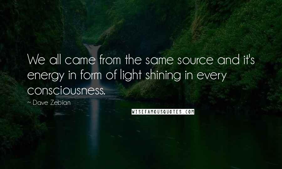 Dave Zebian Quotes: We all came from the same source and it's energy in form of light shining in every consciousness.