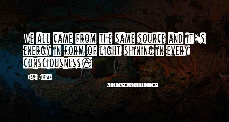 Dave Zebian Quotes: We all came from the same source and it's energy in form of light shining in every consciousness.