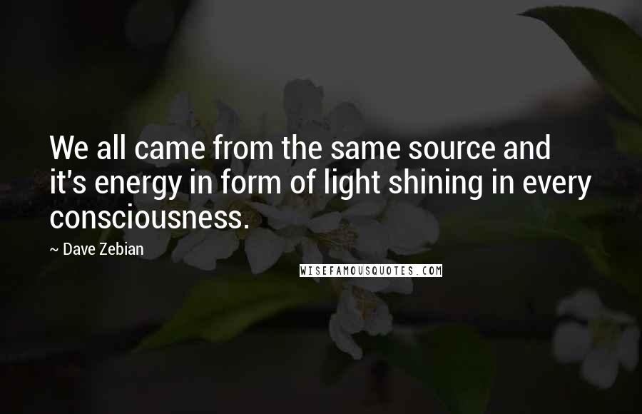 Dave Zebian Quotes: We all came from the same source and it's energy in form of light shining in every consciousness.
