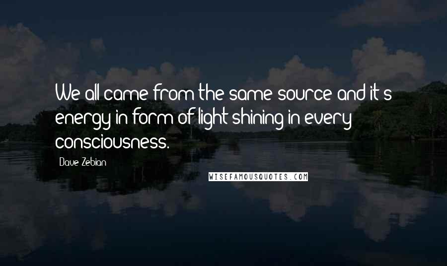 Dave Zebian Quotes: We all came from the same source and it's energy in form of light shining in every consciousness.