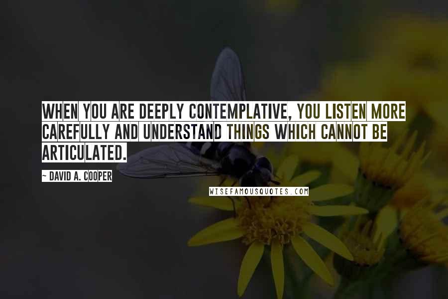 David A. Cooper Quotes: When you are deeply contemplative, you listen more carefully and understand things which cannot be articulated.