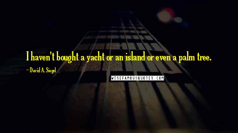 David A. Siegel Quotes: I haven't bought a yacht or an island or even a palm tree.