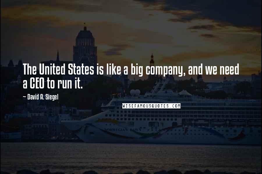 David A. Siegel Quotes: The United States is like a big company, and we need a CEO to run it.