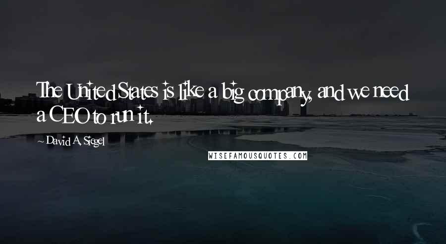 David A. Siegel Quotes: The United States is like a big company, and we need a CEO to run it.