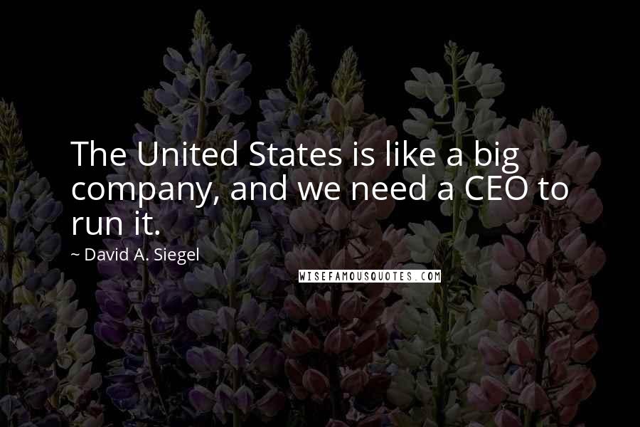 David A. Siegel Quotes: The United States is like a big company, and we need a CEO to run it.