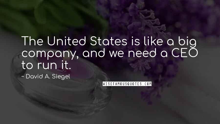 David A. Siegel Quotes: The United States is like a big company, and we need a CEO to run it.