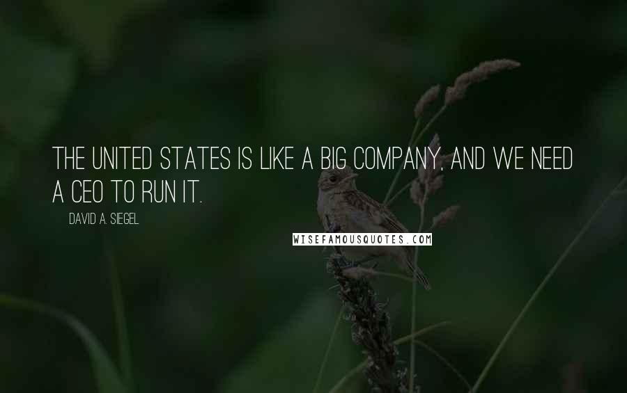 David A. Siegel Quotes: The United States is like a big company, and we need a CEO to run it.