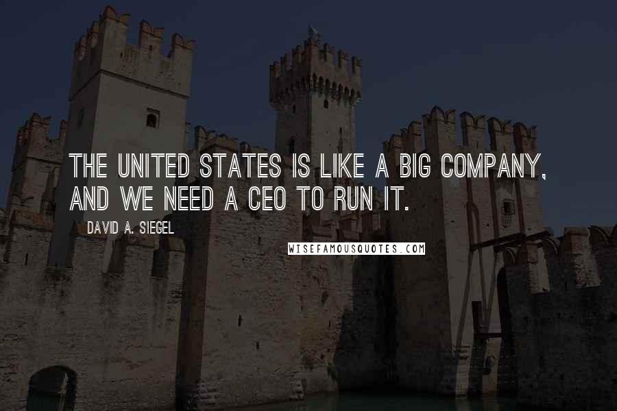 David A. Siegel Quotes: The United States is like a big company, and we need a CEO to run it.