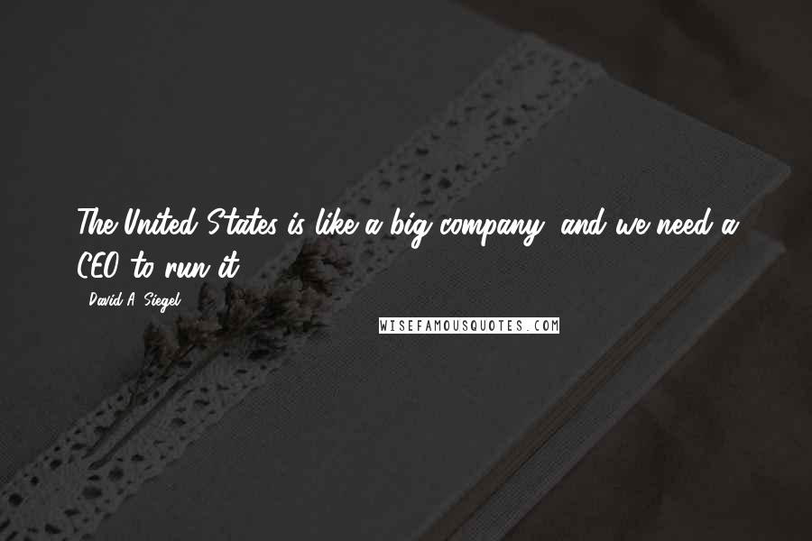 David A. Siegel Quotes: The United States is like a big company, and we need a CEO to run it.
