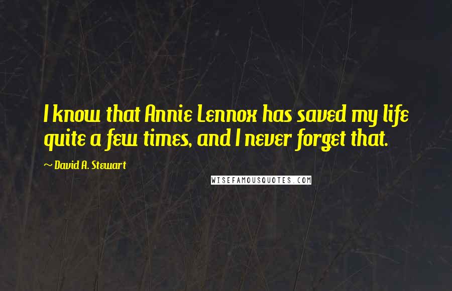 David A. Stewart Quotes: I know that Annie Lennox has saved my life quite a few times, and I never forget that.