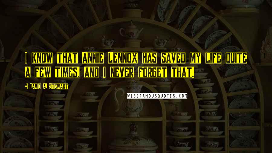 David A. Stewart Quotes: I know that Annie Lennox has saved my life quite a few times, and I never forget that.