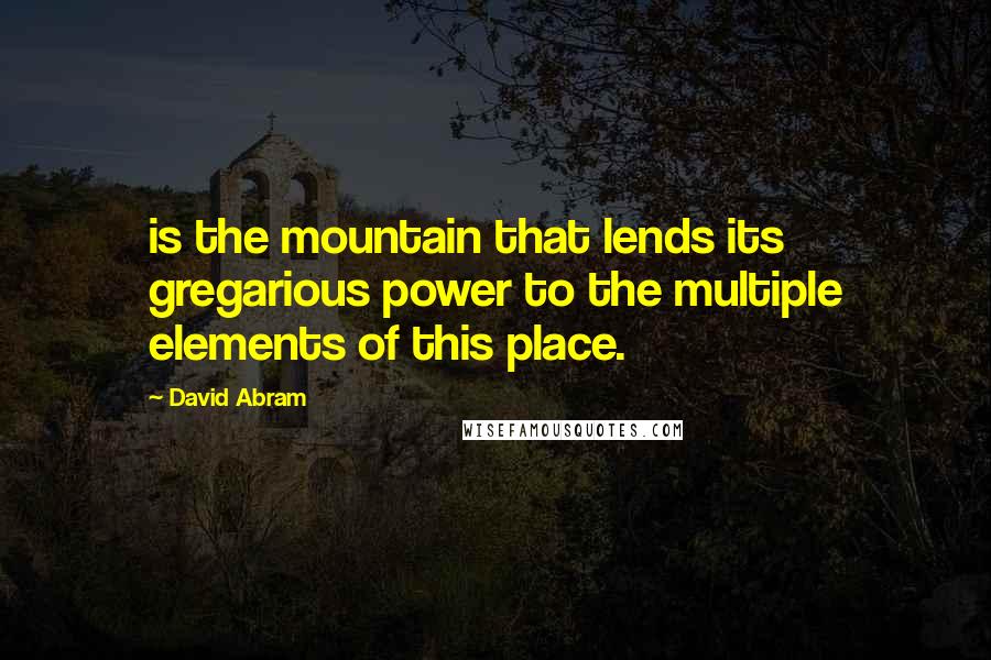 David Abram Quotes: is the mountain that lends its gregarious power to the multiple elements of this place.