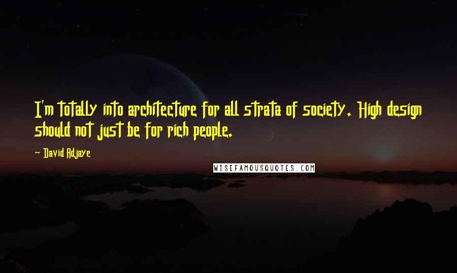 David Adjaye Quotes: I'm totally into architecture for all strata of society. High design should not just be for rich people.