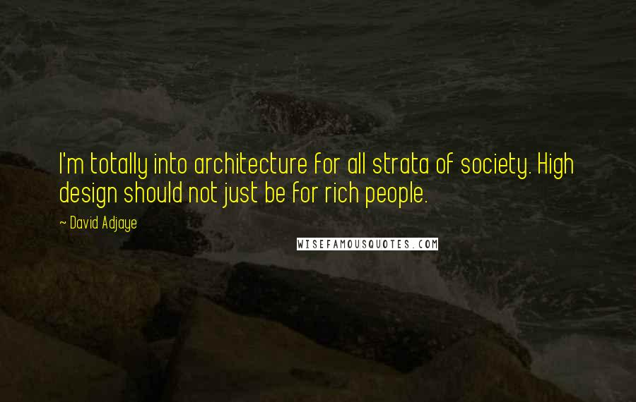 David Adjaye Quotes: I'm totally into architecture for all strata of society. High design should not just be for rich people.