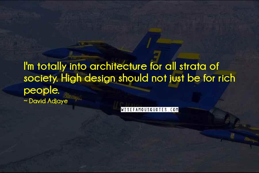 David Adjaye Quotes: I'm totally into architecture for all strata of society. High design should not just be for rich people.