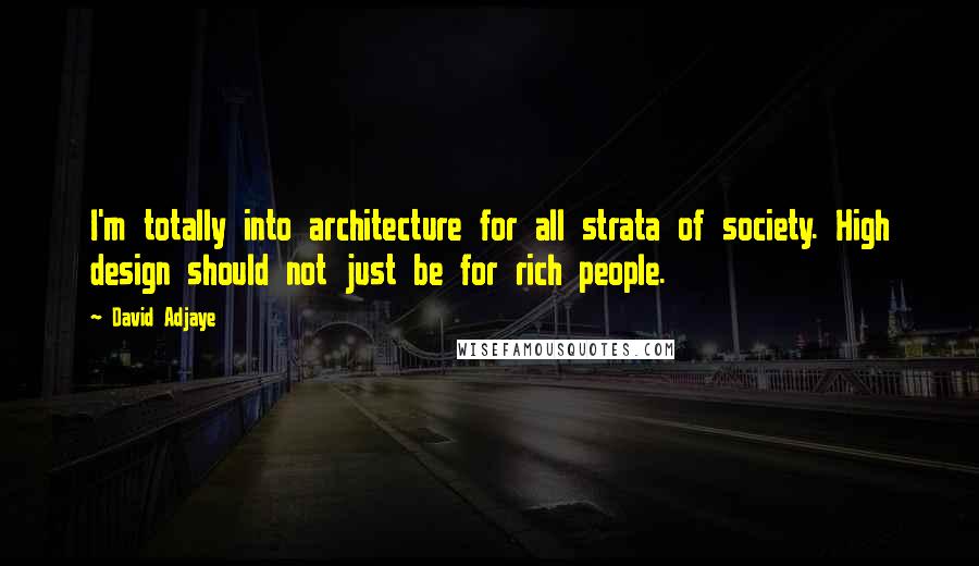 David Adjaye Quotes: I'm totally into architecture for all strata of society. High design should not just be for rich people.