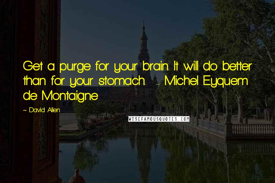 David Allen Quotes: Get a purge for your brain. It will do better than for your stomach.  - Michel Eyquem de Montaigne