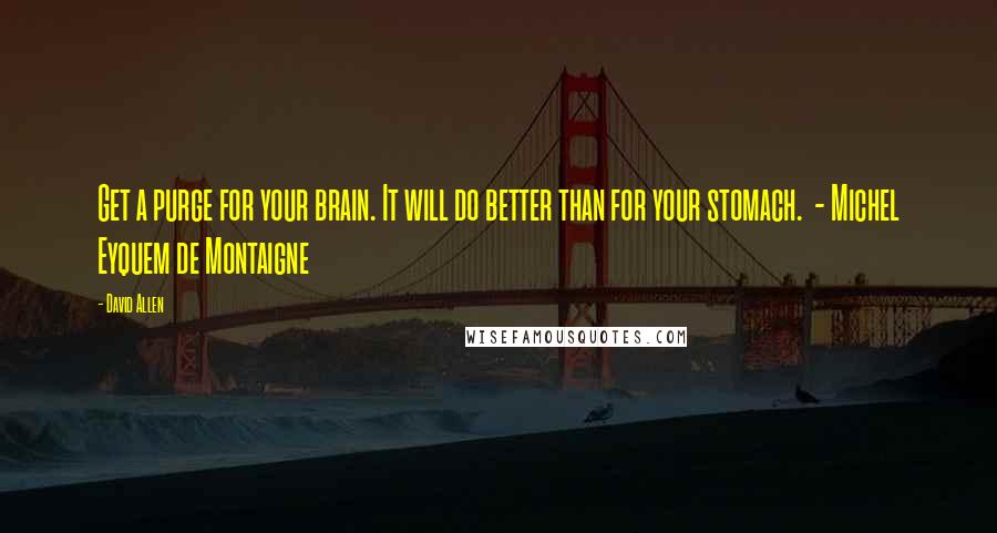 David Allen Quotes: Get a purge for your brain. It will do better than for your stomach.  - Michel Eyquem de Montaigne