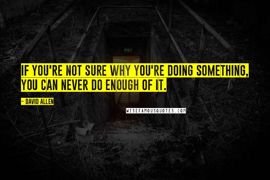 David Allen Quotes: If you're not sure why you're doing something, you can never do enough of it.