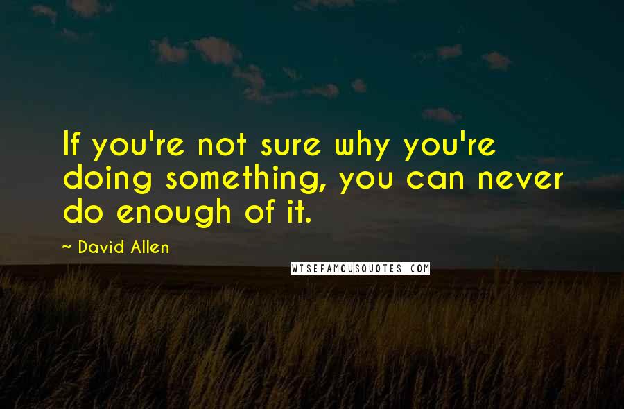 David Allen Quotes: If you're not sure why you're doing something, you can never do enough of it.