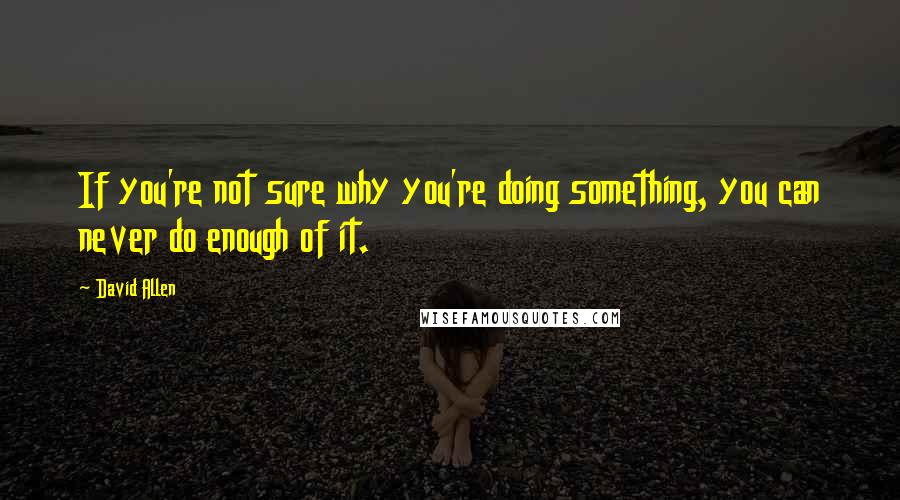 David Allen Quotes: If you're not sure why you're doing something, you can never do enough of it.