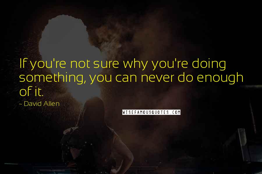 David Allen Quotes: If you're not sure why you're doing something, you can never do enough of it.