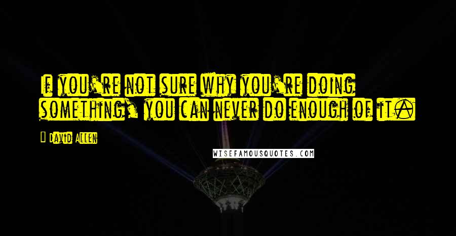 David Allen Quotes: If you're not sure why you're doing something, you can never do enough of it.