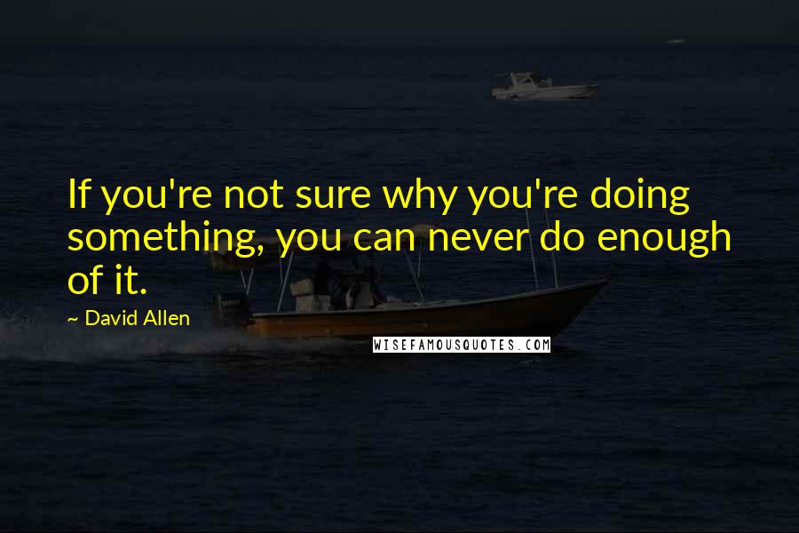 David Allen Quotes: If you're not sure why you're doing something, you can never do enough of it.