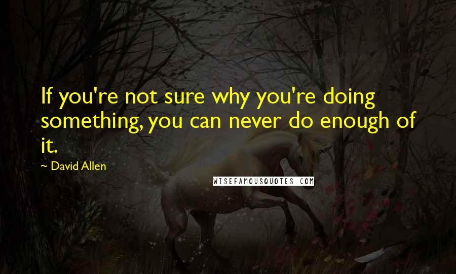 David Allen Quotes: If you're not sure why you're doing something, you can never do enough of it.