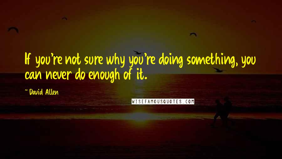 David Allen Quotes: If you're not sure why you're doing something, you can never do enough of it.