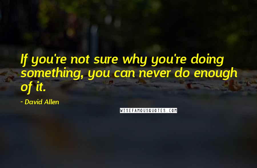 David Allen Quotes: If you're not sure why you're doing something, you can never do enough of it.