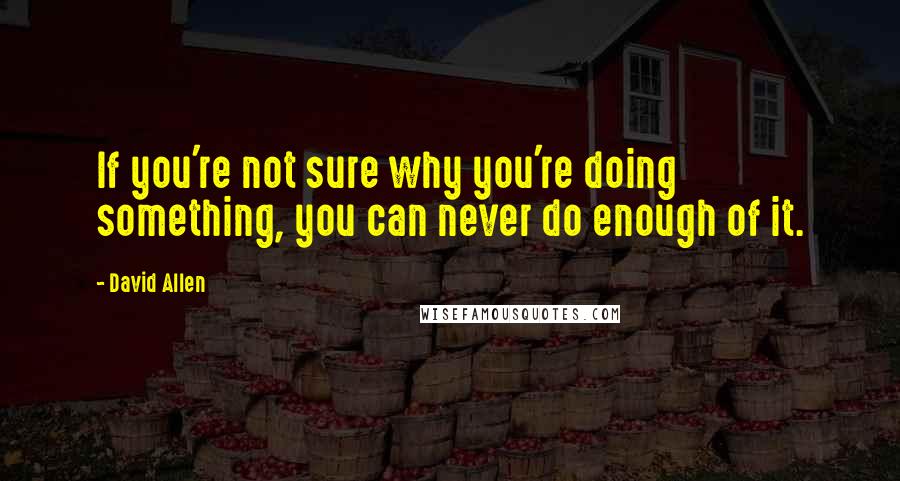 David Allen Quotes: If you're not sure why you're doing something, you can never do enough of it.