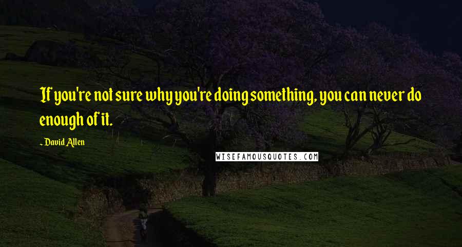 David Allen Quotes: If you're not sure why you're doing something, you can never do enough of it.