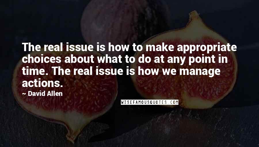 David Allen Quotes: The real issue is how to make appropriate choices about what to do at any point in time. The real issue is how we manage actions.