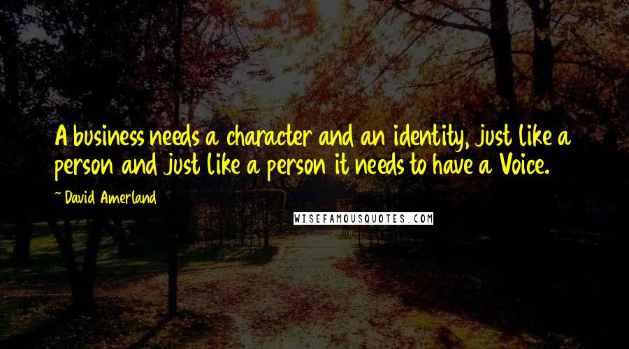 David Amerland Quotes: A business needs a character and an identity, just like a person and just like a person it needs to have a Voice.