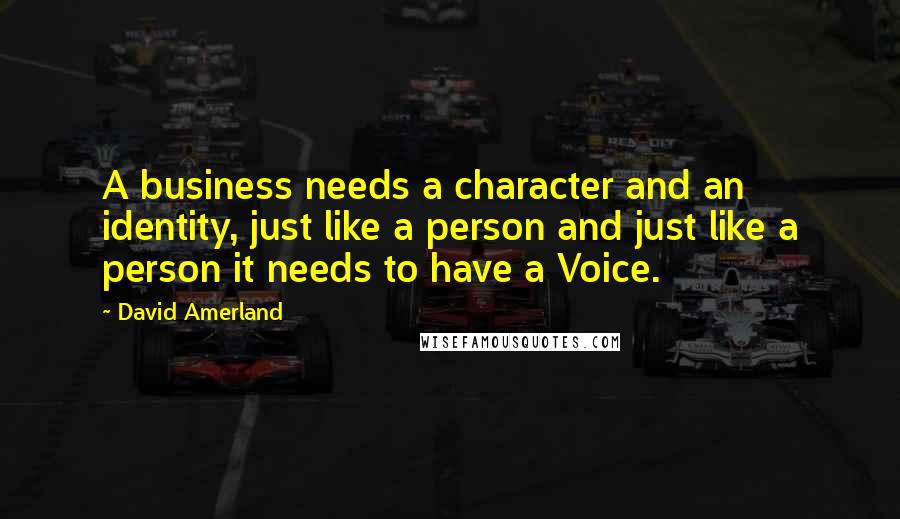 David Amerland Quotes: A business needs a character and an identity, just like a person and just like a person it needs to have a Voice.