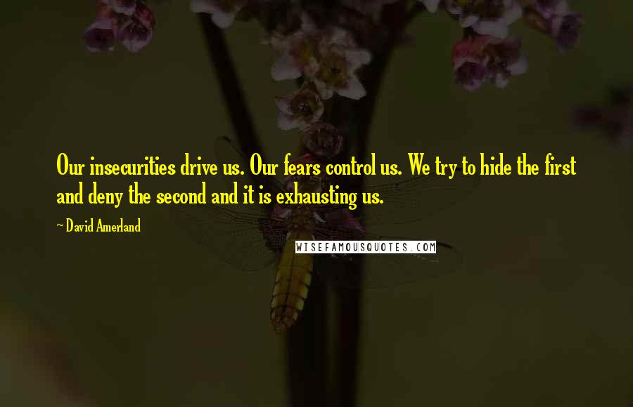 David Amerland Quotes: Our insecurities drive us. Our fears control us. We try to hide the first and deny the second and it is exhausting us.