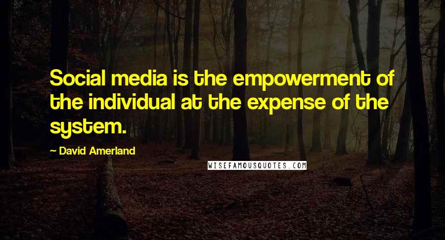 David Amerland Quotes: Social media is the empowerment of the individual at the expense of the system.